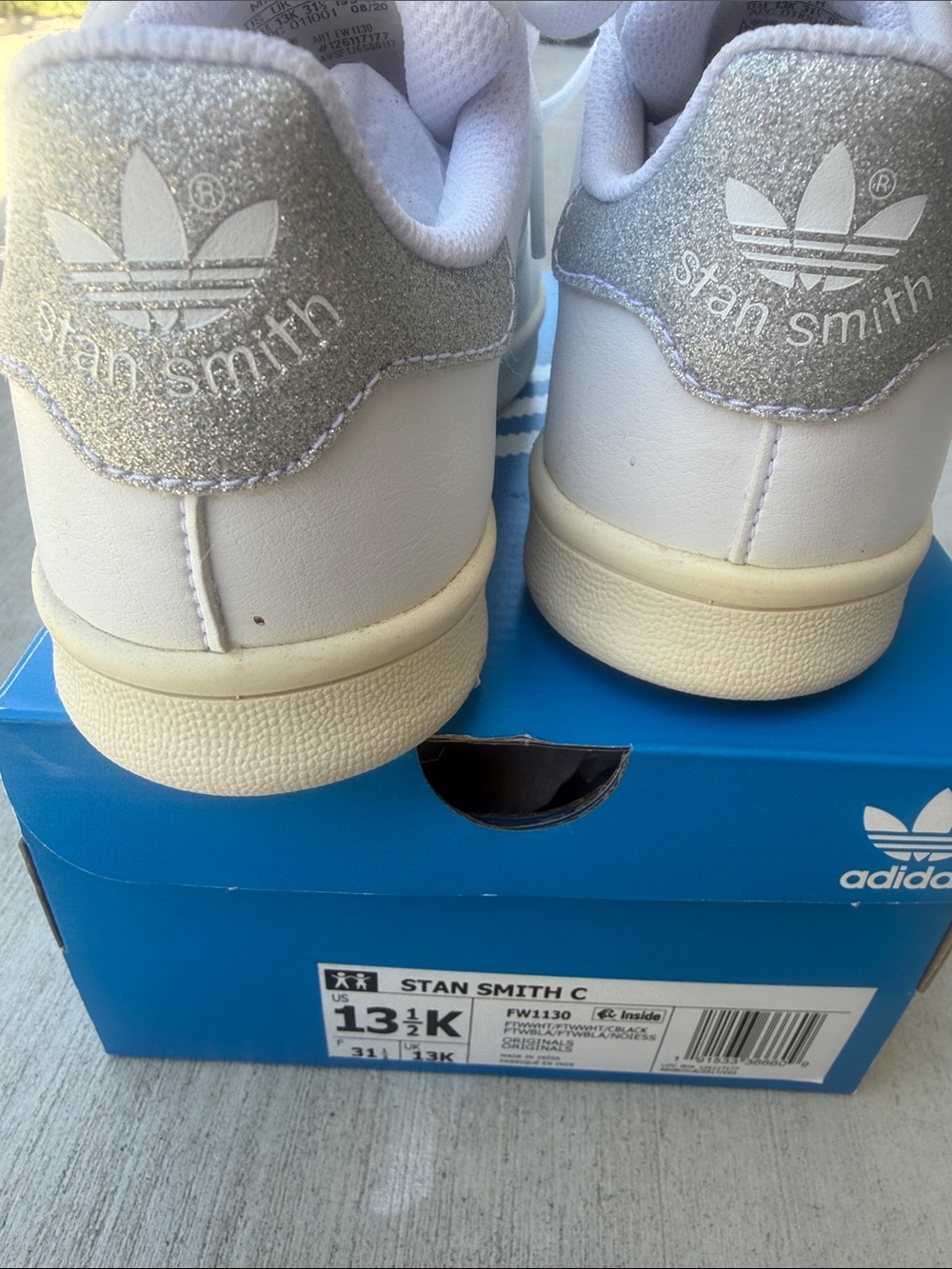 adidas Kids Stan Smith Sneakers White with Silver Glitter Heel